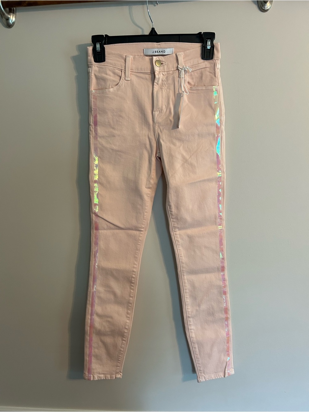 J Brand Women's Pink Skinny Jeans with Iridescent Side Stripe